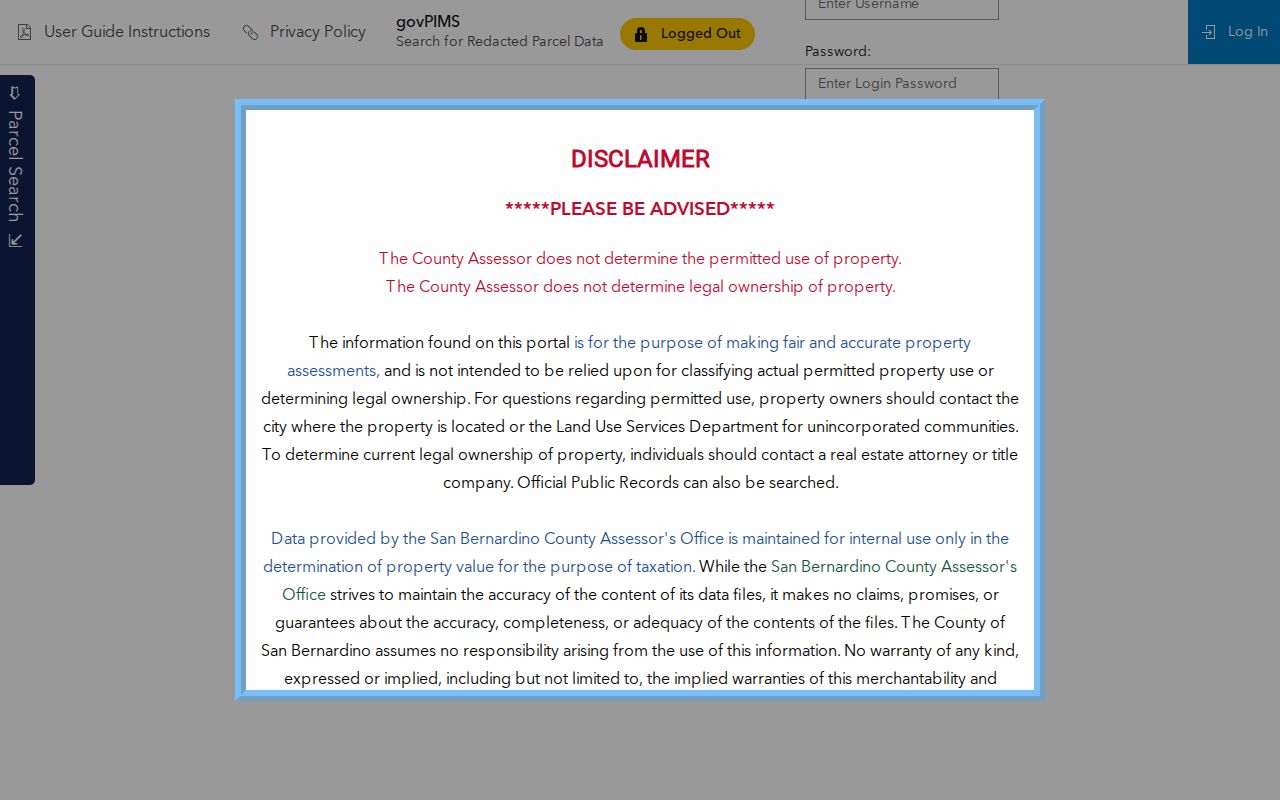 Yucca Valley residents directory parcel search entry point