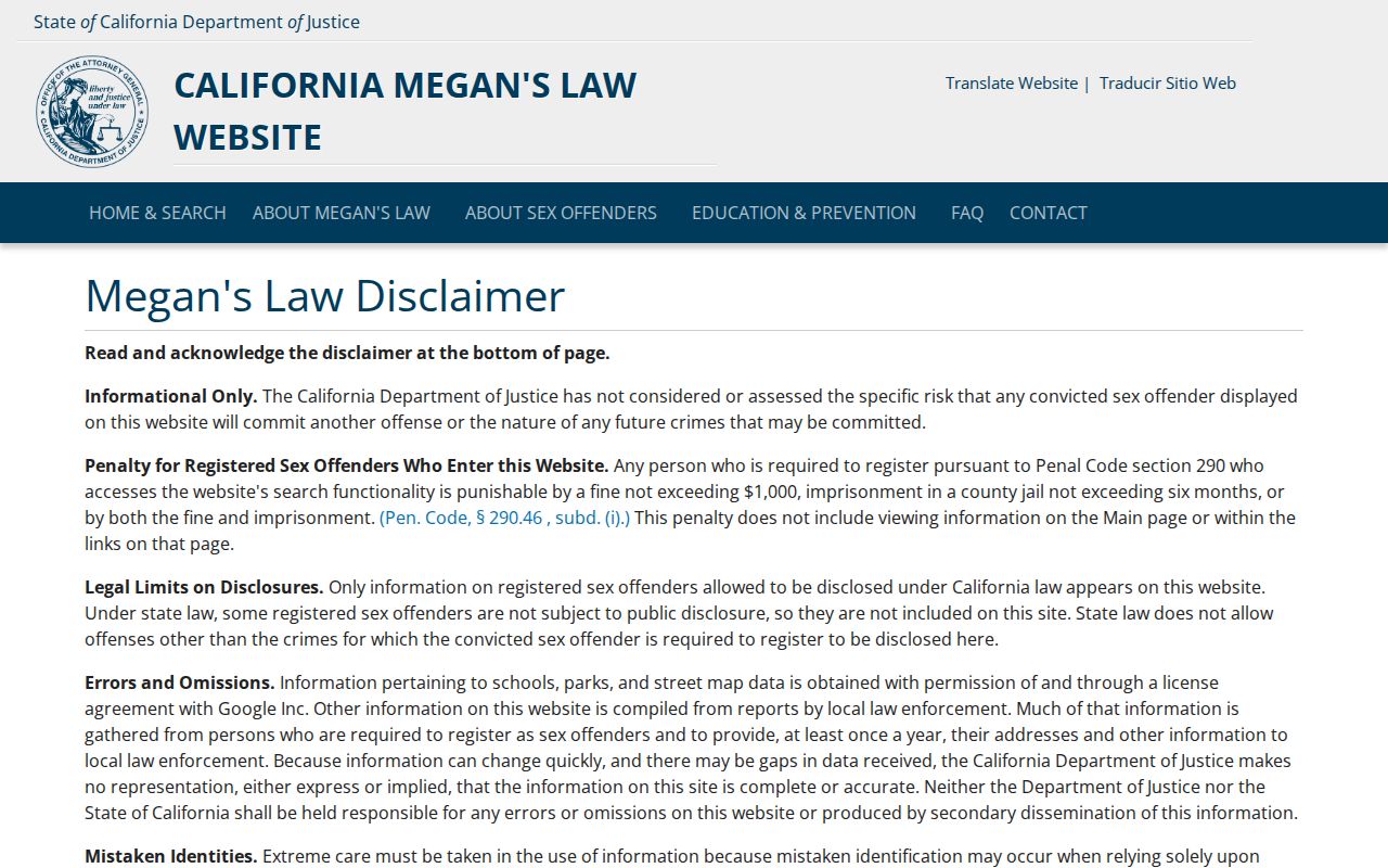 Yucca Valley neighbors California Megan's Law official lookup