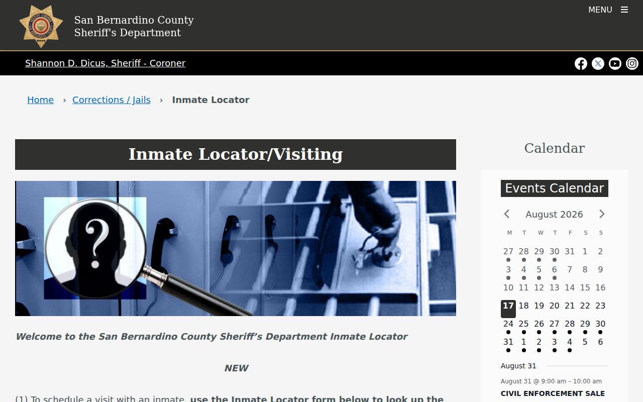 Yucca Valley resident lookup through the county inmate locator