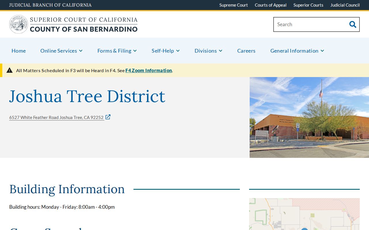 Yucca Valley ZIP code directory Joshua Tree court district