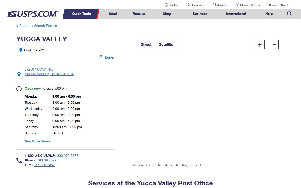 Yucca Valley ZIP code directory post office
